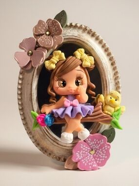 Custom Spring Girl Photo Frame | Artisan Doll Desk Decor | Hand-Embellished